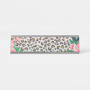 Porte-nom Pour Bureau Empreinte de léopard de Parties scintillant flora