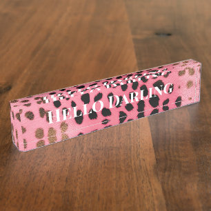 Porte-nom Pour Bureau Empreinte de léopard noir rose Abstrait