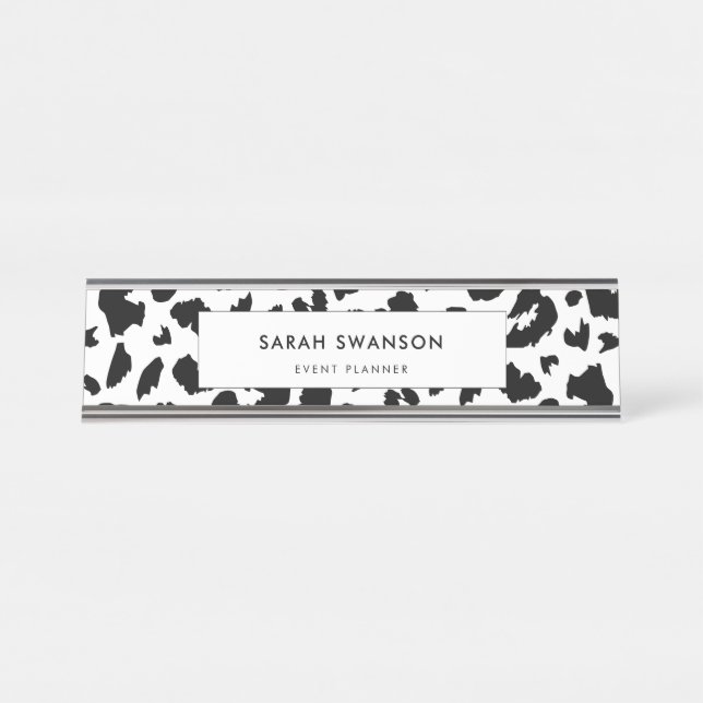 Porte-nom Pour Bureau Empreinte de léopard personnalisable (Devant)