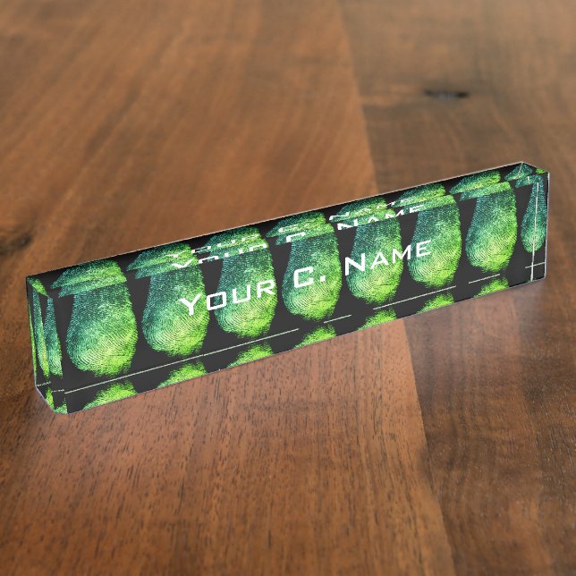 Porte-nom Pour Bureau Empreinte d'empreintes digitales inverse verte (Taille)