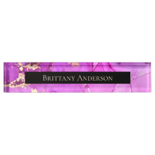 Porte-nom Pour Bureau Encre d'alcool Abstraite rose violet