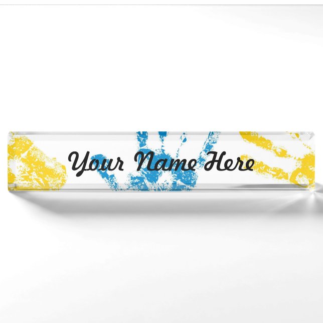 Porte-nom Pour Bureau Enfants Handprints en peinture (Devant)
