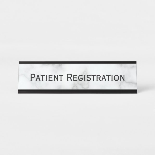 Porte-nom Pour Bureau Enregistrement patient de marbre blanc de Faux (Devant)