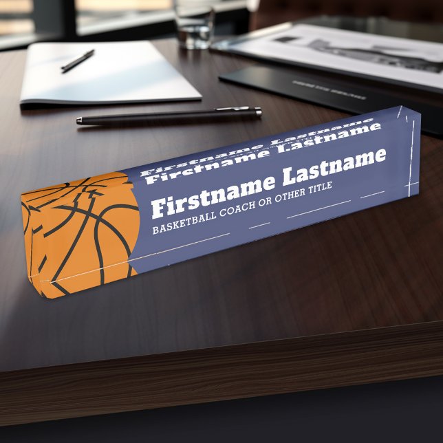 Porte-nom Pour Bureau Enseignant de basket-ball ou d'éducation physique (Personalized Sports Name Plate - Great for a Coach)