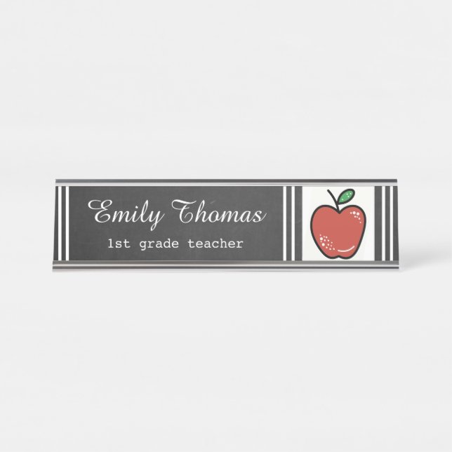 Porte-nom Pour Bureau Enseignant de la classe Red Apple Chalkboard (Devant)