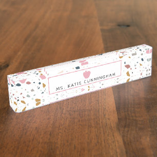 Porte-nom Pour Bureau Enseignant de la pomme rose Terrazzo