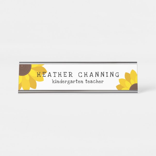 Porte-nom Pour Bureau Enseignant des tournesols (Devant)
