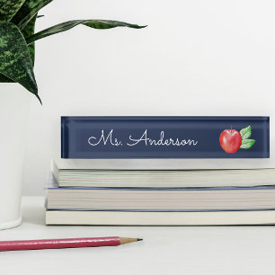 Porte-nom Pour Bureau Enseignant personnalisé Red Watercolor Apple