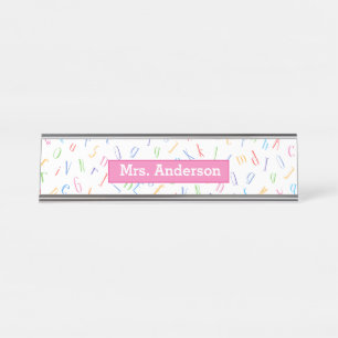 Porte-nom Pour Bureau Enseignant / Tuteur - Motif d'alphabet mou