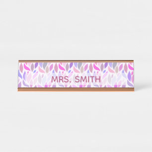 Porte-nom Pour Bureau Enseignante Violet Rose Monogramme Professionnel