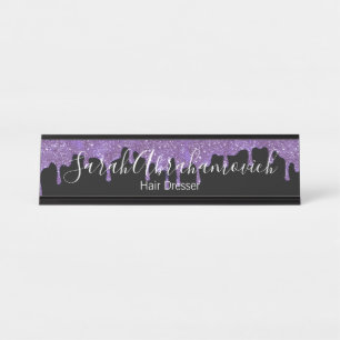 Porte-nom Pour Bureau Enseigne de bureau Violet Lavande et Gouttes de Pa