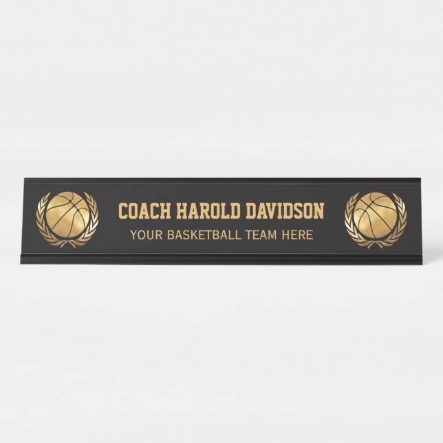 Porte-nom Pour Bureau Entraîneur de football d'or (Devant)