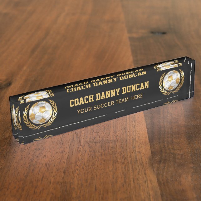 Porte-nom Pour Bureau Entraîneur du football d'or (Taille)