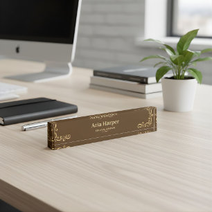 Porte-nom Pour Bureau Entreprise d'audit élégante marron or Conseiller f