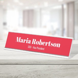 Porte-nom Pour Bureau Entreprise Rouge et blanc Simple Personnalisé