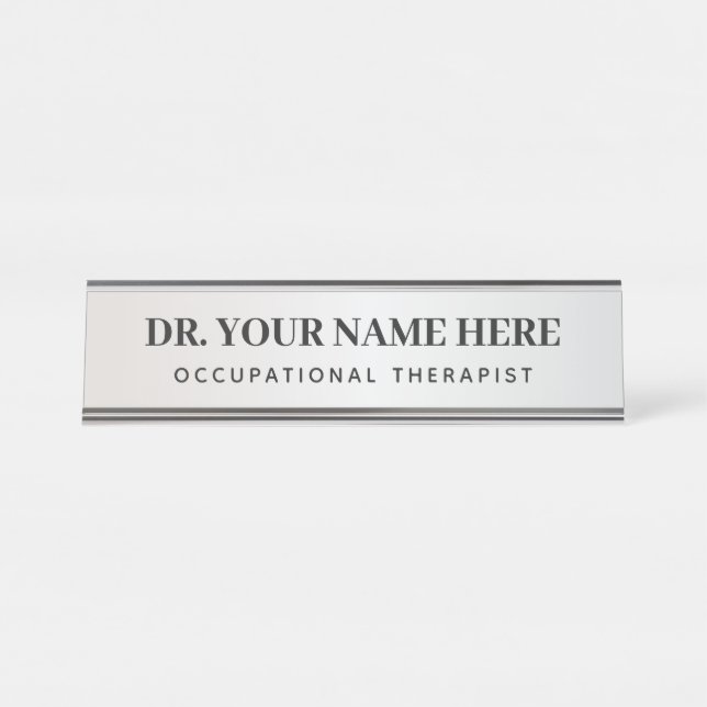 Porte-nom Pour Bureau Ergothérapeute Simple Silver Black Office (Devant)