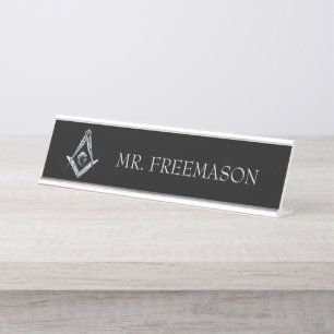 Porte-nom Pour Bureau Esprit maçonnique (Argent)
