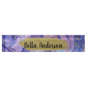 Porte-nom Pour Bureau Ethereal Coton Candy Marble Aquarelle Imaginaire D