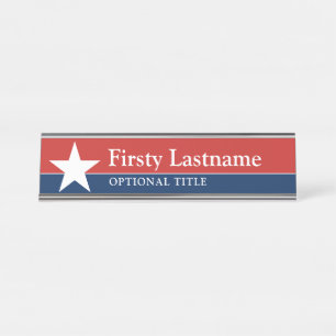 Porte-nom Pour Bureau Étoile rouge blanc bleu nom personnalisé titre
