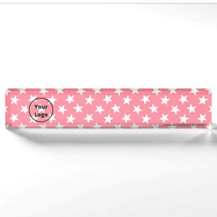 Porte-nom Pour Bureau Étoiles blanches sur fond rose