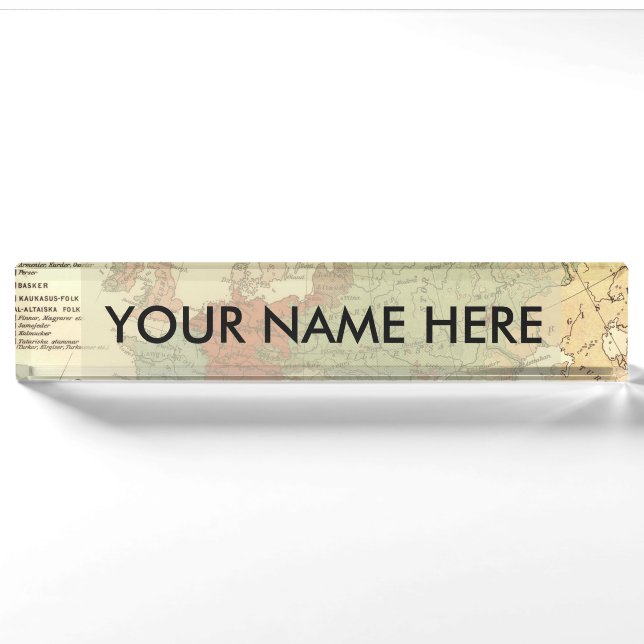 Porte-nom Pour Bureau Europe Carte Pays Antique Mondiale (Devant)
