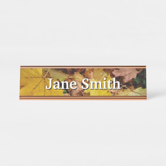 Porte-nom Pour Bureau Fallen Maple Feuille Jaune Automne Nature (Devant)