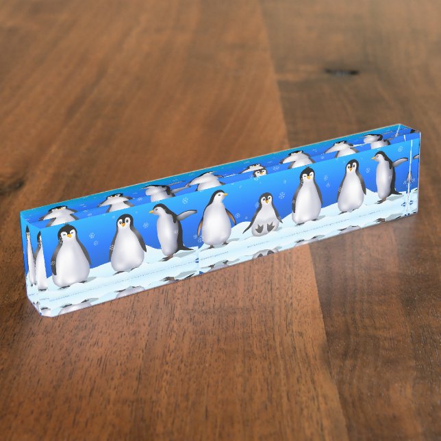 Porte-nom Pour Bureau Famille Penguin (Taille)