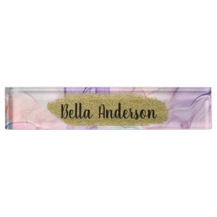 Porte-nom Pour Bureau Fantaisie Glamour Aquarelle Pastel Éthéré Diaphane