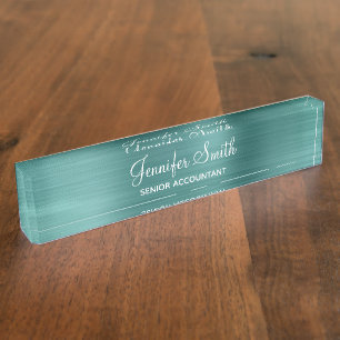Porte-nom Pour Bureau Faux Aqua Sarcelle Feuille