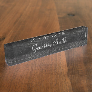 Porte-nom Pour Bureau Faux Bois Grain Noir
