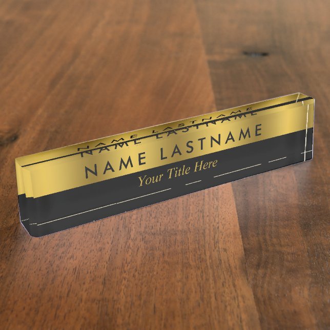 Porte-nom Pour Bureau Faux Gold Black Élégant Moderne Design élégant (Taille)