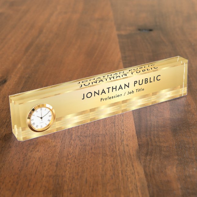 Porte-nom Pour Bureau Faux Gold Elegant Modèle moderne Horloge (Taille)