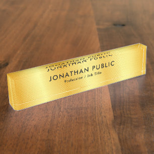 Porte-nom Pour Bureau Faux Gold Elegant Moderne Modèle personnalisé