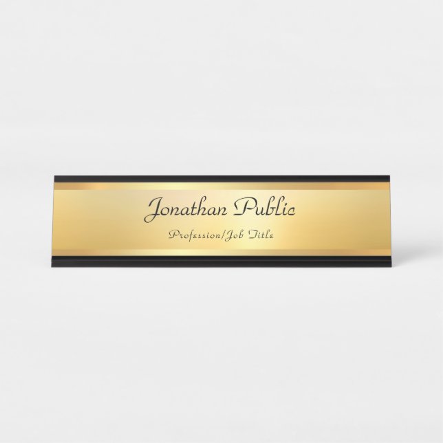 Porte-nom Pour Bureau Faux Gold Modern Élégant Modèle Professionnel (Devant)