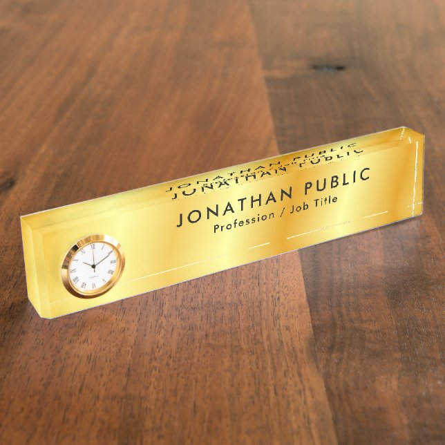 Porte-nom Pour Bureau Faux Gold Nom personnalisé Modèle texte (Taille)