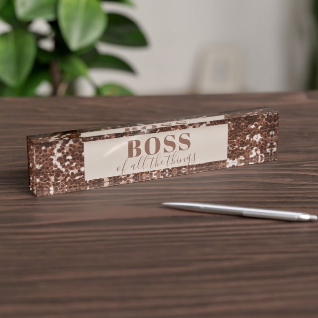 Porte-nom Pour Bureau Faux Rose Gold Parties scintillant Boss Bloc Burea (You are the Boss of all the things. Put this on your desk to tell the world)
