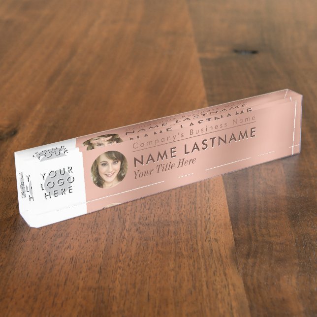 Porte-nom Pour Bureau Faux Rose Gold Your Logo Photo Professional (Taille)