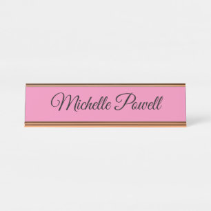 Porte-nom Pour Bureau Feminine Pink Trendy Script Modern Plain