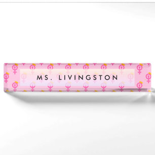 Porte-nom Pour Bureau Féministe Personnalisé Rose