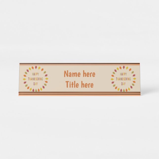 Porte-nom Pour Bureau Feuilles de chêne Thanksgiving Custom (Devant)