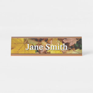 Porte-nom Pour Bureau Feuilles de Érable Tombées Jaune Automne Nature