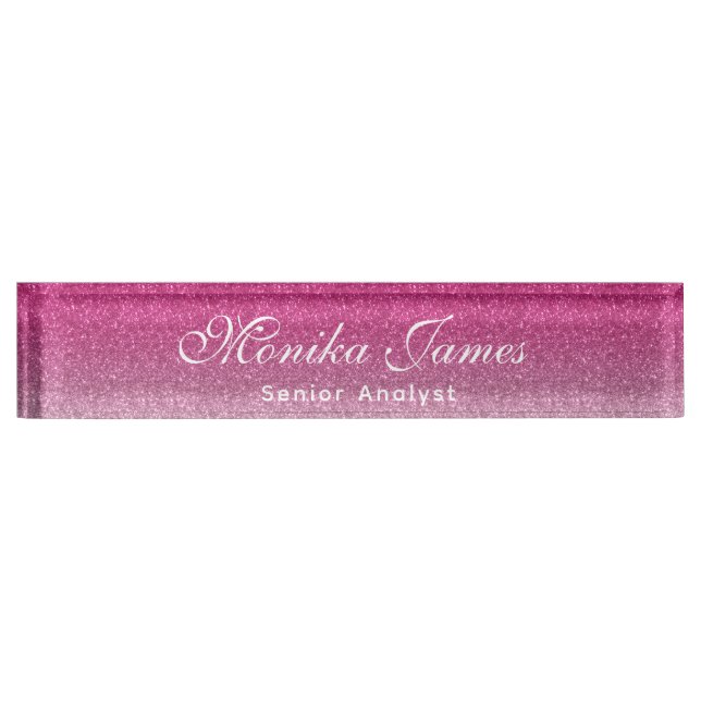 Porte-nom Pour Bureau Fille Faux Glittery Hot Pink Ombre (Devant)