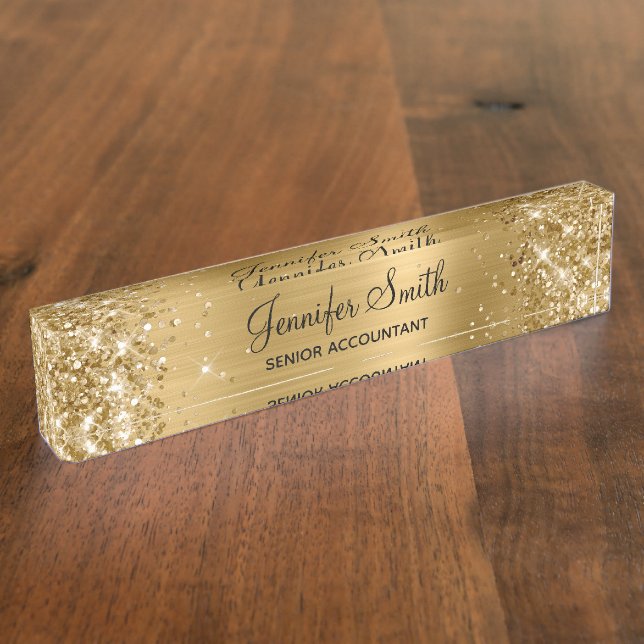 Porte-nom Pour Bureau Fille Glittery Gold Faux Foil (Taille)