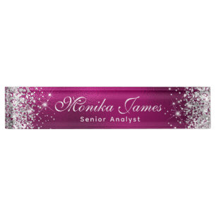 Porte-nom Pour Bureau Fille Parties scintillant Argent Hot rose Foil Omb