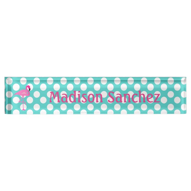 Porte-nom Pour Bureau Flamant rose Teal et plaque d'identification (Devant)