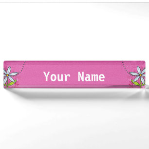 Porte-nom Pour Bureau Fleur blanc de marguerite rose