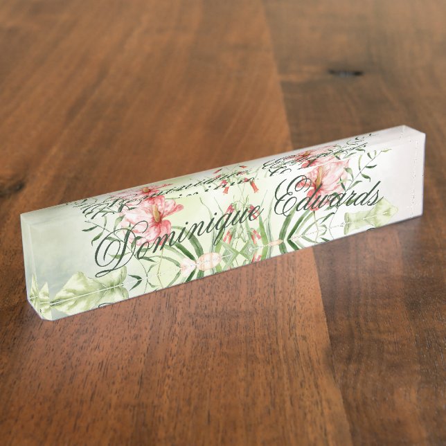 Porte-nom Pour Bureau Fleur Botanique Tropicale Élégante et Stylée (Taille)