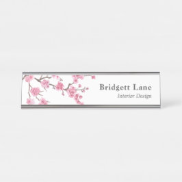 Porte-nom Pour Bureau Fleur de cerisier | Nom + titre