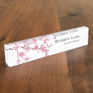 Porte-nom Pour Bureau Fleur de cerisier   Nom + titre