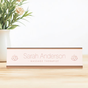 Porte-nom Pour Bureau fleur de lotus d'or rose minimaliste rose pâle
